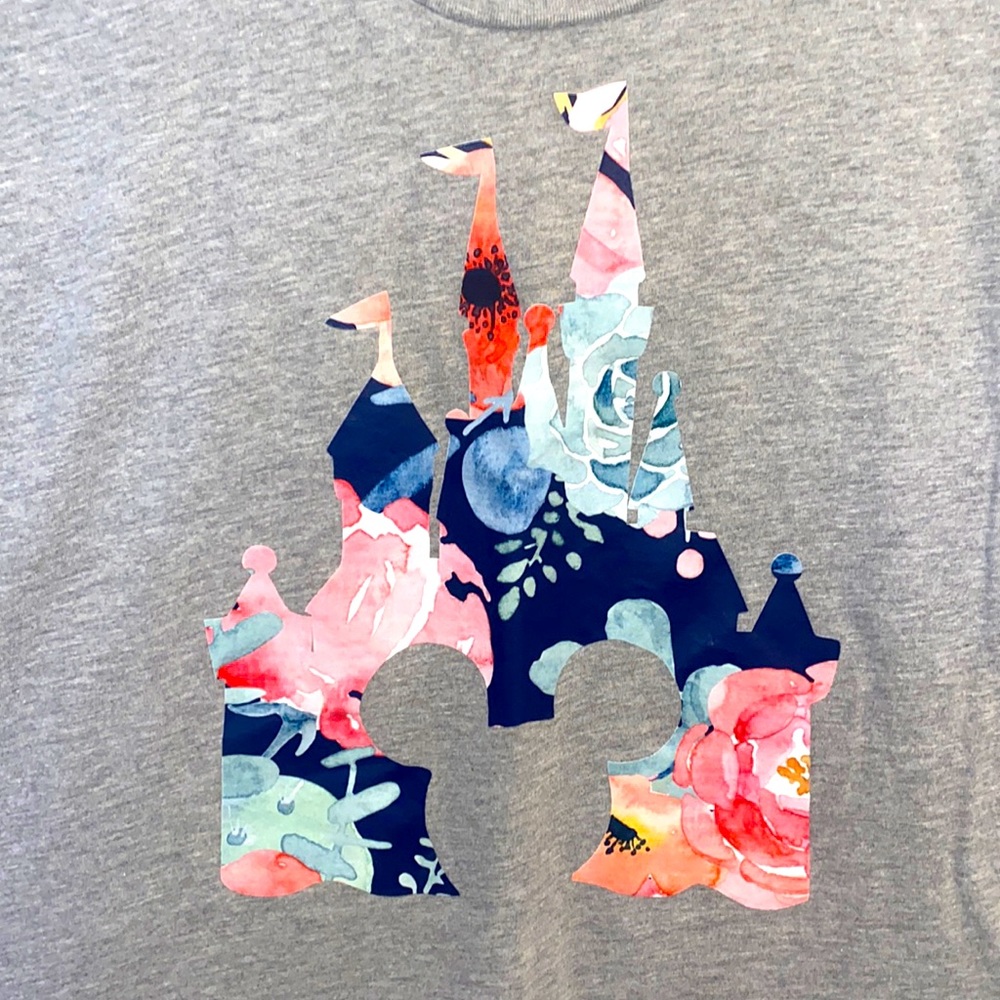 Magic Kingdom Mickey Mouse Floral Grey TShirt